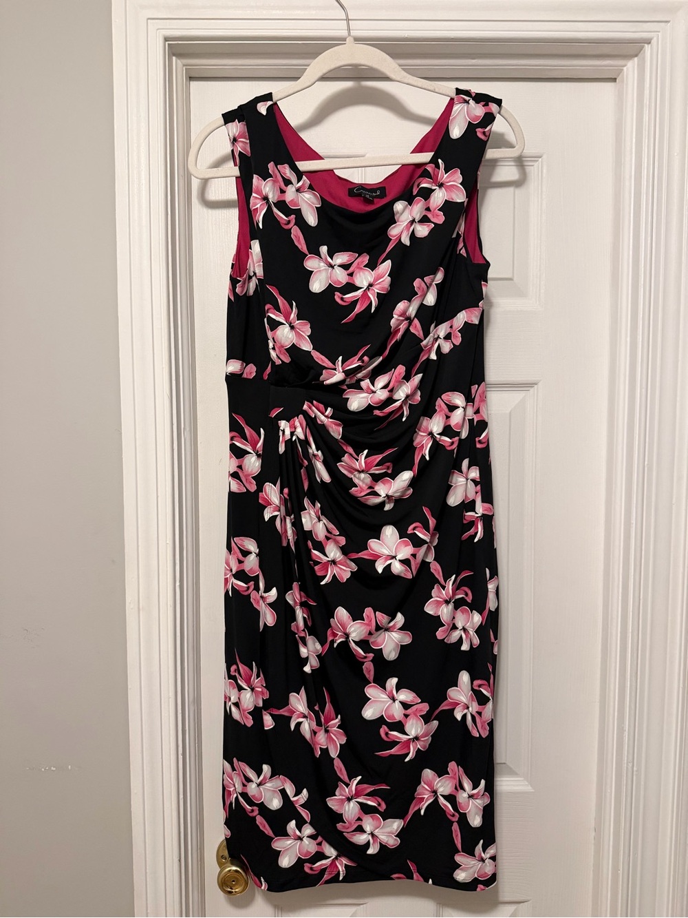 connected apparel Black Sleeveless Sheath Dress with Pink Floral Print